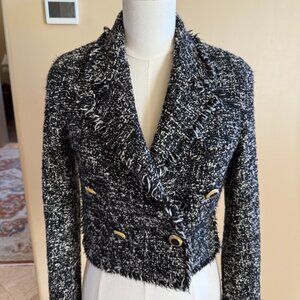 Zara Cropped Boucle Black & White Blazer, size XS